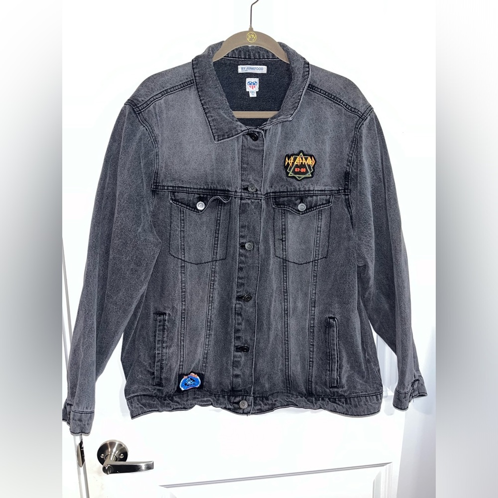 NWOT Def Leppard Faded Black Junkfood Jean Patch Long Sleeve Jacket Buttons XXL - Picture 1 of 15